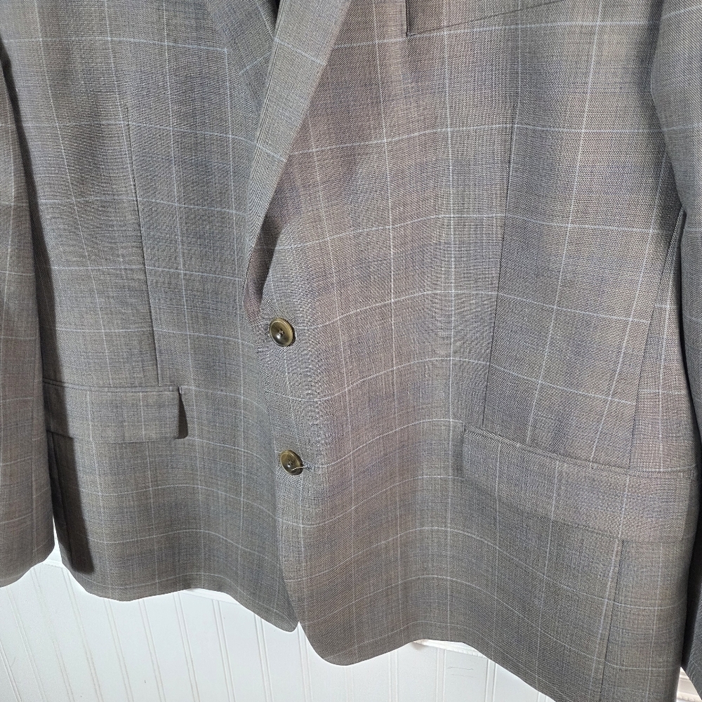 Men's Michael Kors Taupe Two Button Checkered Work Career Blazer Jacket Size 50R - Picture 11 of 14